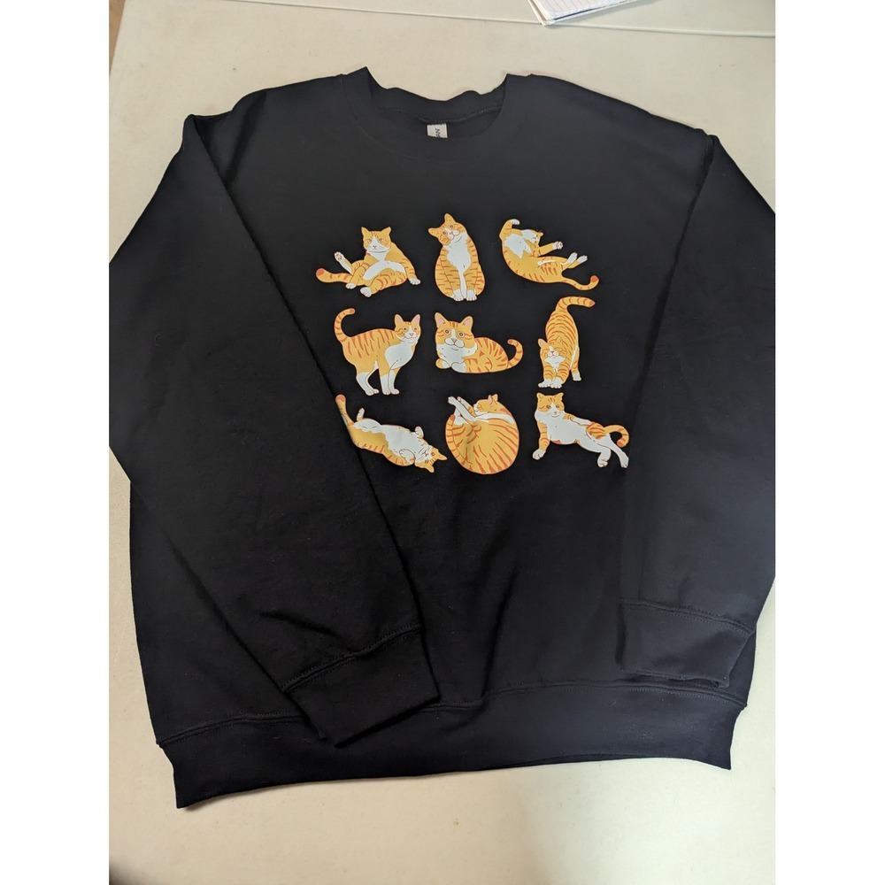 Orange Tabby Cat Sweatshirt Crewneck Black Gildan Heavy Blend Size M Cute Kitten